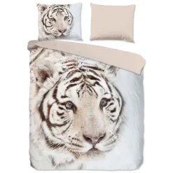 2-Persoons Dekbedovertrekken-Good Morning Witte Tijger Flanel Debedovertrek Off-white-2-persoons (200 x 20...