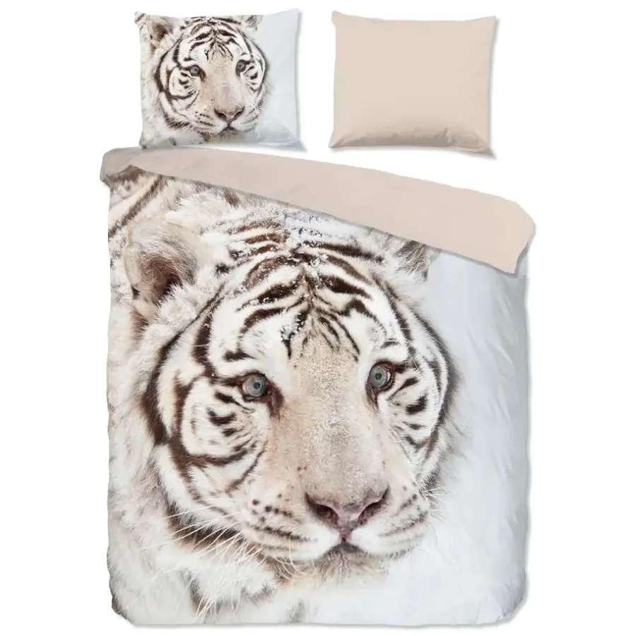 2-Persoons Dekbedovertrekken-Good Morning Witte Tijger Flanel Debedovertrek Off-white-2-persoons (200 x 20...