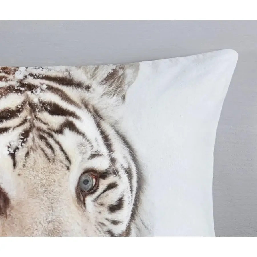 2-Persoons Dekbedovertrekken-Good Morning Witte Tijger Flanel Debedovertrek Off-white-2-persoons (200 x 20...