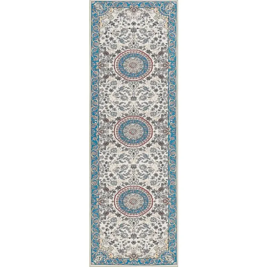 Tapijtlopers En Keukenlopers-Beliani GORDES - Loper tapijt - Beige/Blauw - 80 x 240 cm - Polyester
