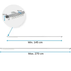 Merkloos Gordijnrail - uitschuifbaar - van 145 tot 270 cm - aluminium - gebroken wit