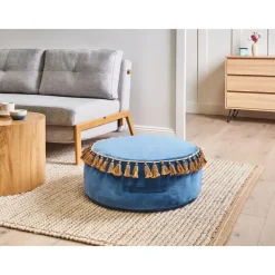Leen Bakker GOTHA - Poef - Blauw - Fluweel