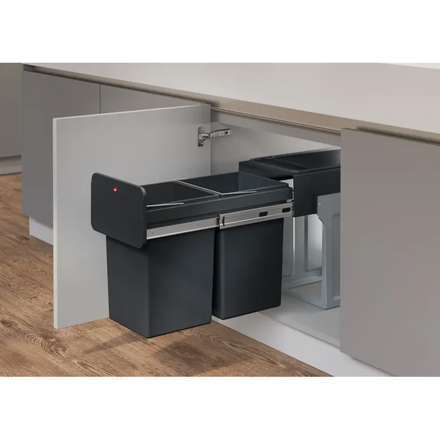 Prullenbakken-Hailo Tandem Inbouwprullenbak - 2x14L - zwart