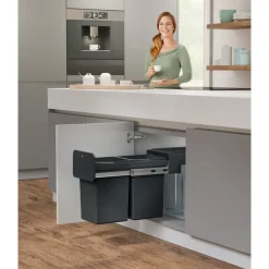 Prullenbakken-Hailo Tandem Inbouwprullenbak - 2x14L - zwart