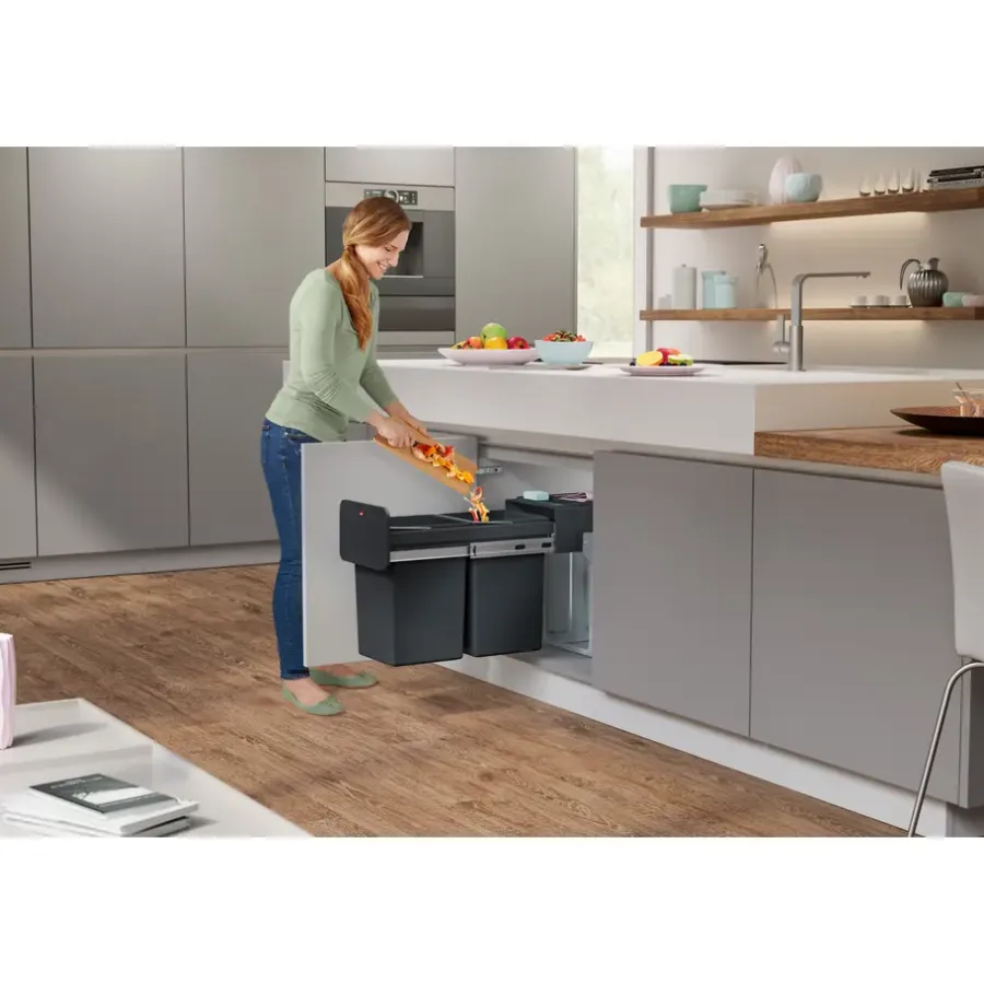 Prullenbakken-Hailo Tandem Inbouwprullenbak - 2x14L - zwart