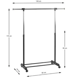 Kledingrekken|Kledingrekken-Haku Trolleykapstok - Verchroomd staal - 15 kg draagvermogen - In hoogte