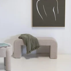 Hockers En Voetenbanken-Giga Meubel Halbankje Taupe Bouclé - 99x38x46cm - Sera