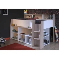 Kinderbedden-Parisot Halfhoogslaper Duffy 90x200cm met bureau - wit / eikdecor