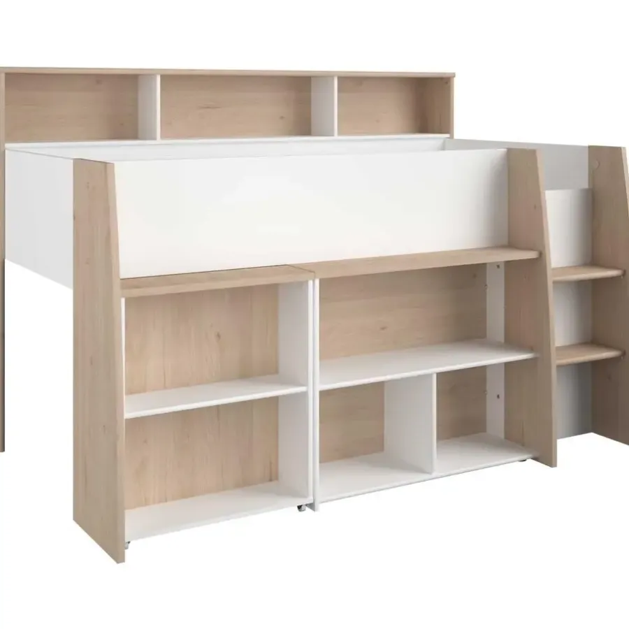 Kinderbedden-Parisot Halfhoogslaper Duffy 90x200cm met bureau - wit / eikdecor