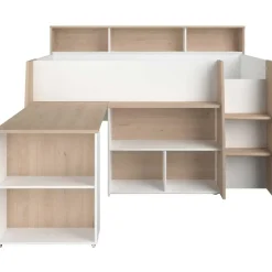 Kinderbedden-Parisot Halfhoogslaper Duffy 90x200cm met bureau - wit / eikdecor