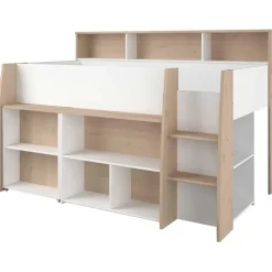 Kinderbedden-Parisot Halfhoogslaper Duffy 90x200cm met bureau - wit / eikdecor