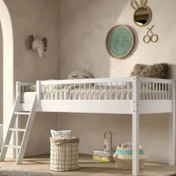 Kinderbedden-Vipack Halfhoogslaper Forrest 90x200cm - massief beukenhout - wit
