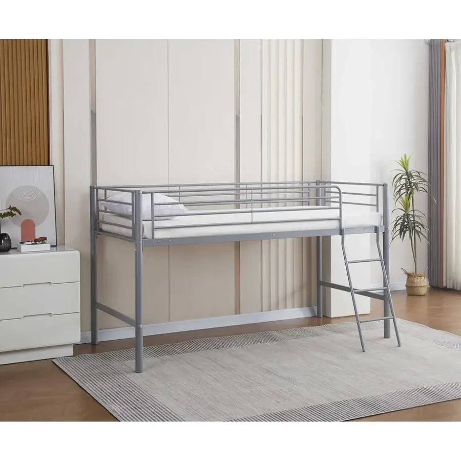 Kinderbedden-Emob Exclusive Halfhoogslaper Julie 90x200cm - metaal - mat grijs