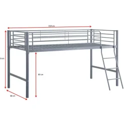 Kinderbedden-Emob Exclusive Halfhoogslaper Julie 90x200cm - metaal - mat grijs