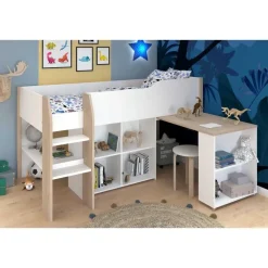 Parisot Halfhoogslaper met bureau Moscon 90x200 - wit/eik