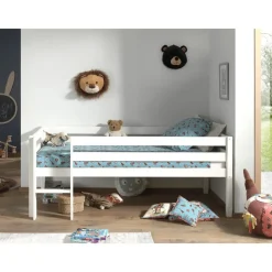 Kinderbedden-Vipack Halfhoogslaper Pip 90 x 200 dennenhout - wit