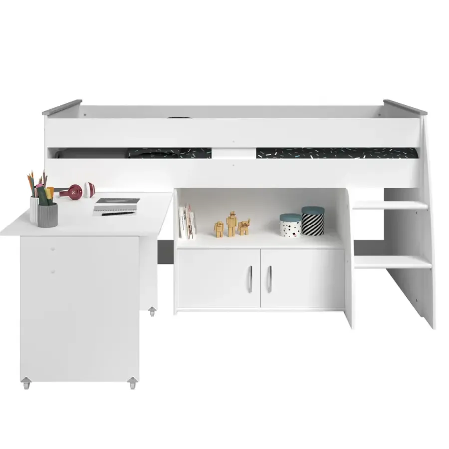 Kinderbedden-Leen Bakker Halfhoogslaper Reverse - wit - 110x183,1x206,4 cm