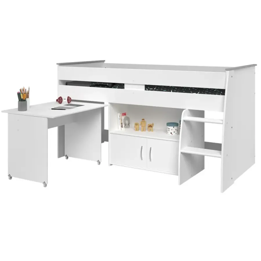 Kinderbedden-Leen Bakker Halfhoogslaper Reverse - wit - 110x183,1x206,4 cm