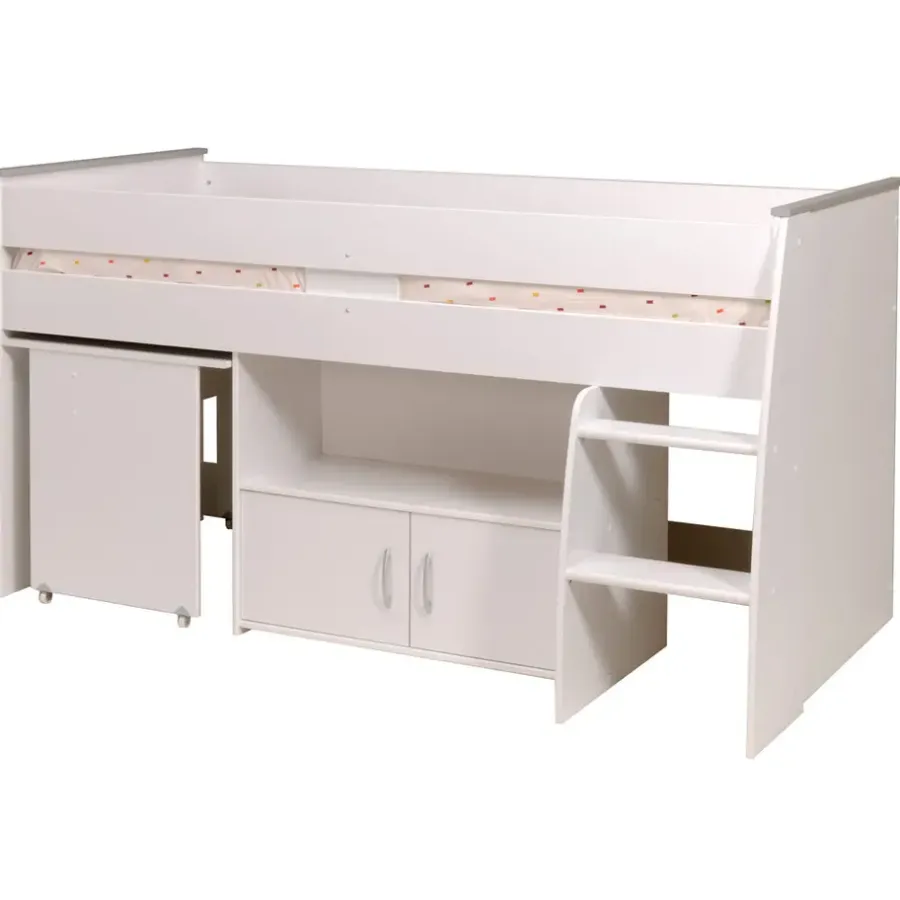 Kinderbedden-Leen Bakker Halfhoogslaper Reverse - wit - 110x183,1x206,4 cm