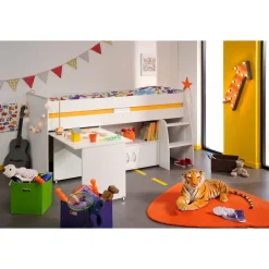 Kinderbedden-Leen Bakker Halfhoogslaper Reverse - wit - 110x183,1x206,4 cm