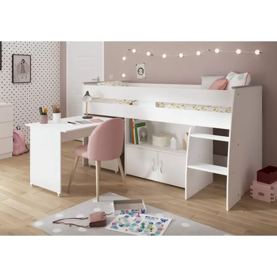 Kinderbedden-Leen Bakker Halfhoogslaper Reverse - wit - 110x183,1x206,4 cm