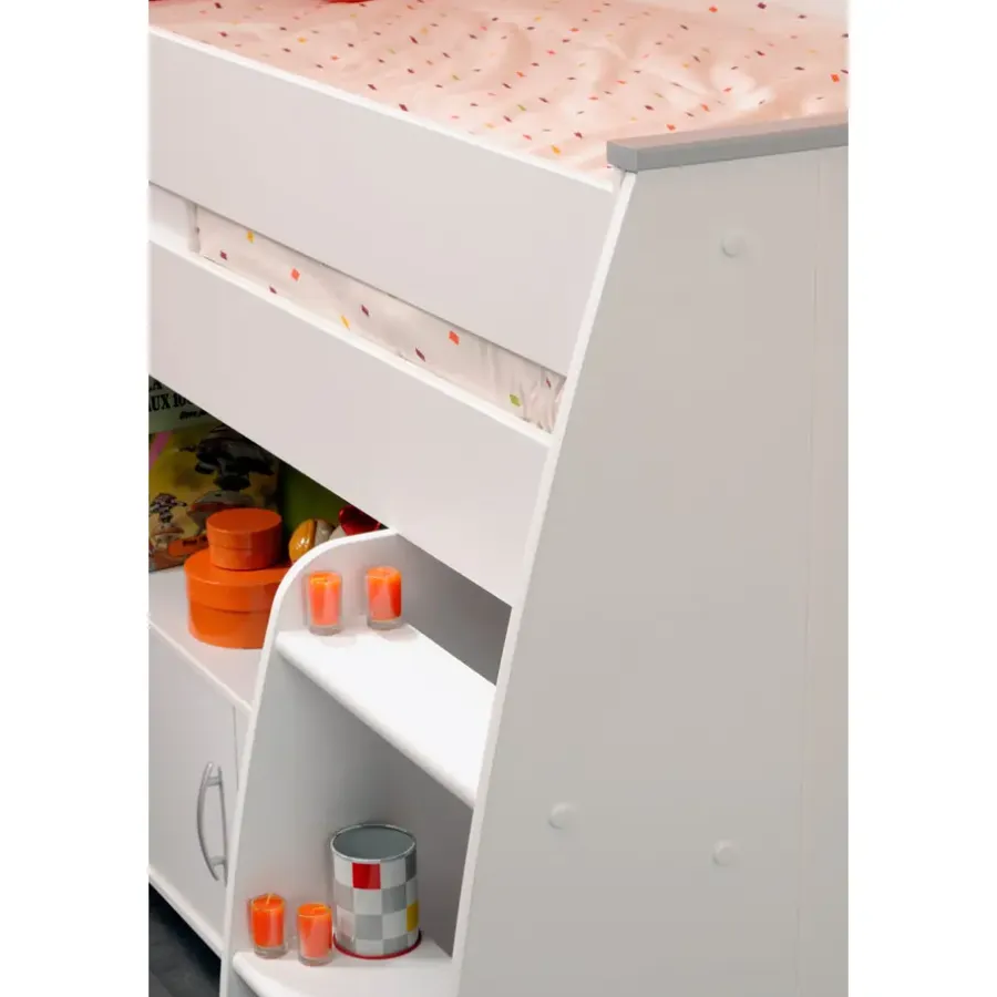 Kinderbedden-Leen Bakker Halfhoogslaper Reverse - wit - 110x183,1x206,4 cm
