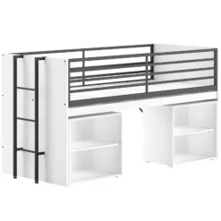 Kinderbedden-Vipack Halfhoogslaper Sammie 90x200cm - met bureau en boekenrekjes - wit