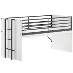 Kinderbedden-Vipack Halfhoogslaper Sammie 90x200cm - met bureau en ladekasten - wit