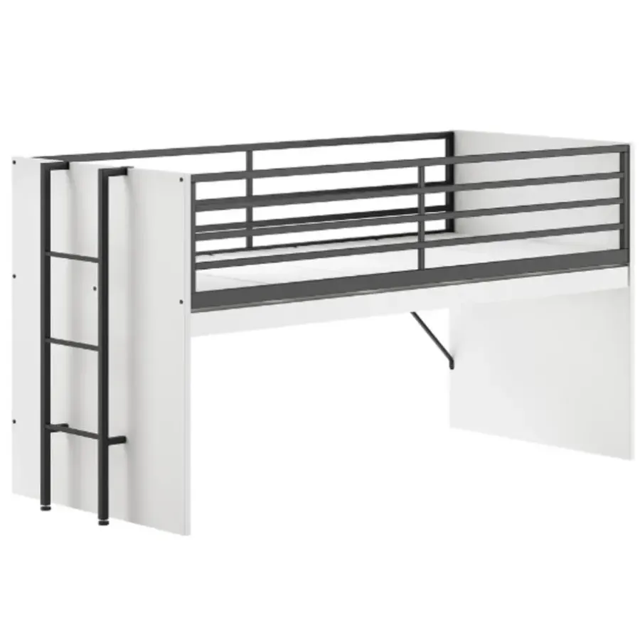 Kinderbedden-Vipack Halfhoogslaper Sammie 90x200cm - met bureau en ladekasten - wit