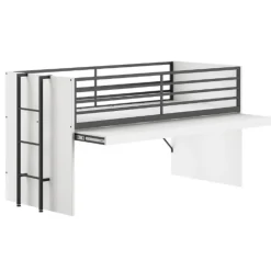 Kinderbedden-Vipack Halfhoogslaper Sammie 90x200cm - met bureau en ladekasten - wit