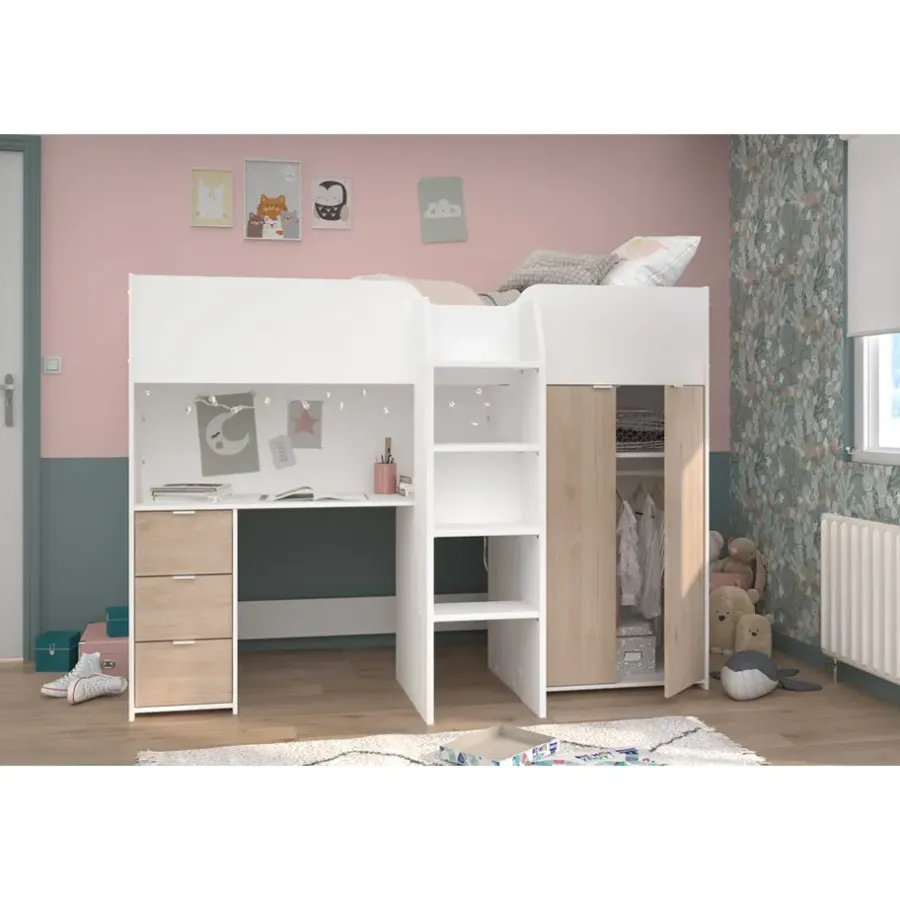Leen Bakker Halfhoogslaper Tristan - wit/eiken - 90x200 cm