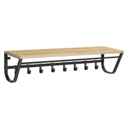 Merkloos Hangende Kapstok voor Muur of Wand - 8 Haken en 1 Bar - 90 cm Lang - Lichte Eik