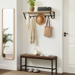 Merkloos Hangende Kapstok voor Muur of Wand - 8 Haken en 1 Bar - 90 cm Lang - Lichte Eik