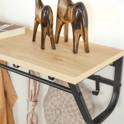Merkloos Hangende Kapstok voor Muur of Wand - 8 Haken en 1 Bar - 90 cm Lang - Lichte Eik
