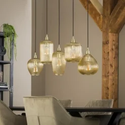 Hanglampen-Dimehouse Hanglamp Ella glas amber rond 5-lichts 20x120x150 cm Amber color glas