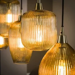 Hanglampen-Dimehouse Hanglamp Ella glas amber rond 5-lichts 20x120x150 cm Amber color glas