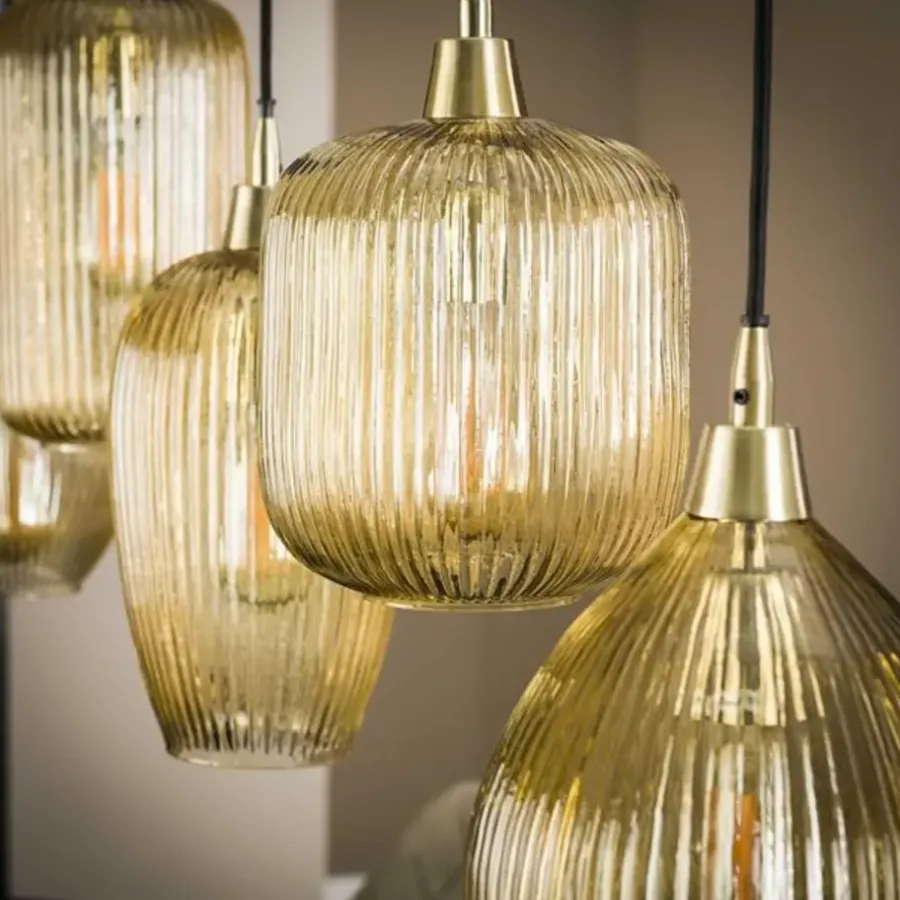 Hanglampen-Dimehouse Hanglamp Ella glas amber rond 5-lichts 20x120x150 cm Amber color glas