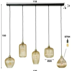 Hanglampen-Dimehouse Hanglamp Ella glas amber rond 5-lichts 20x120x150 cm Amber color glas