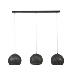 Hanglampen-Dimehouse Hanglamp industrieel Aya 3-lichts zwart bruin 25x110x150 cm Zwart bruin