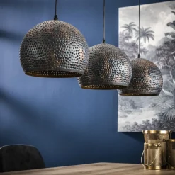 Hanglampen-Dimehouse Hanglamp industrieel Aya 3-lichts zwart bruin 25x110x150 cm Zwart bruin