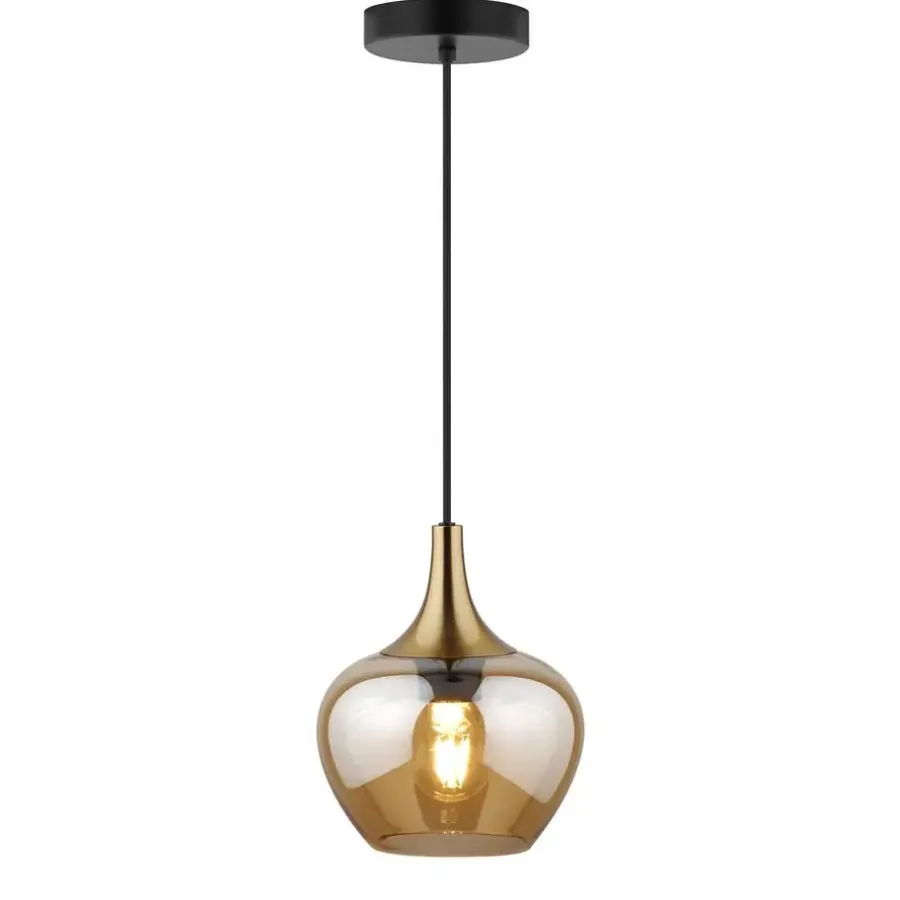 Hanglampen-Leen Bakker Hanglamp Lola - amber metaal/glas - 150xØ19 cm