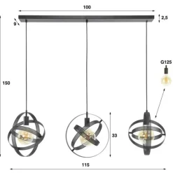 Dimehouse Hanglamp Yaya 3-lichts mesh - Metaal - Zwart