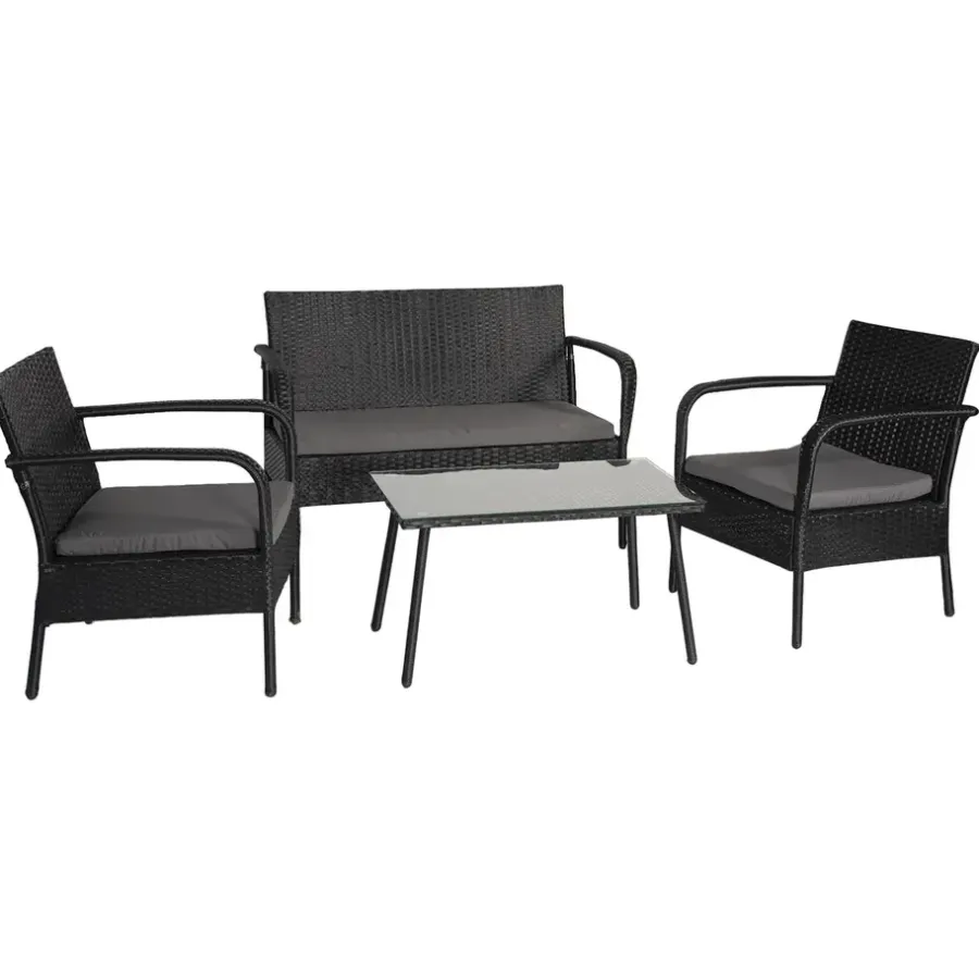 Loungesets-Happy Garden Tuinmeubilair LIPARI - Zwart - Geweven hars