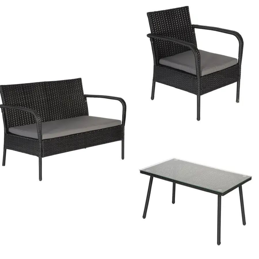 Loungesets-Happy Garden Tuinmeubilair LIPARI - Zwart - Geweven hars