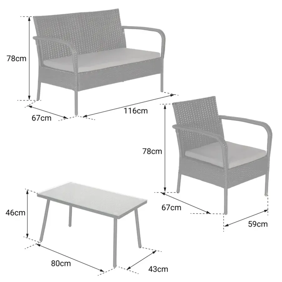 Loungesets-Happy Garden Tuinmeubilair LIPARI - Zwart - Geweven hars