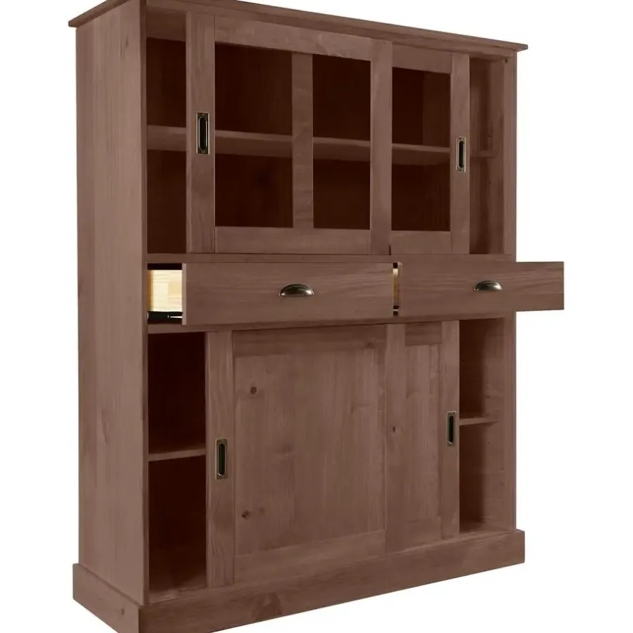 Loft24 Harry - Kast met 2 glazen deuren en 2 deuren bruin grenen