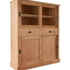 Buffetkasten-Loft24 Harry - Kast met 2 glazen deuren en 2 deuren natuurlijk grenen