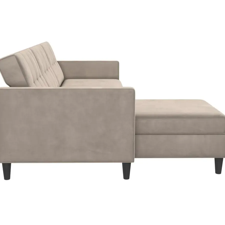 Slaapbanken|Slaapbanken-Dorel Home Hartford - 3-zits slaapbank in taupe fluweel