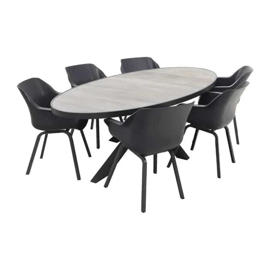 Hartman Sophie/Silva houtlook 240x115 cm. ovale tuinset - 7-delig