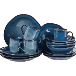 Leen Bakker HAWTHORN - Serviesset van 16 - Blauw - Steengoed